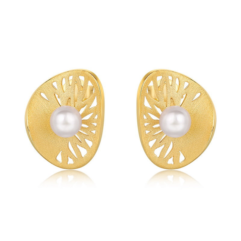 S925 Sterling Silver Jewelry Earrings Hand Made Wire Drawing Craft Silky Surface Shell Pearl Earrings