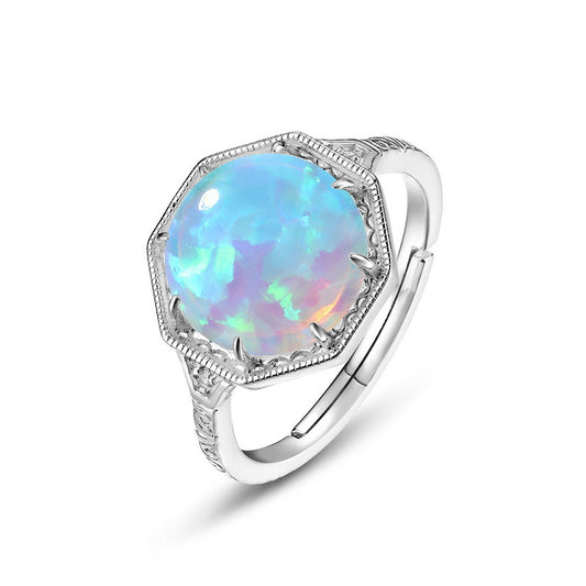 S925 Sterling Silver Jewelry Ring Magical Color Opal Gemstone Opening Adjustable Luxury Rings