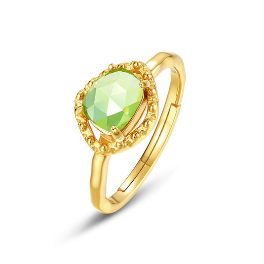 S925 Sterling Silver Jewelry Rings Natural Peridot Gemstone Simple Luxury Ring