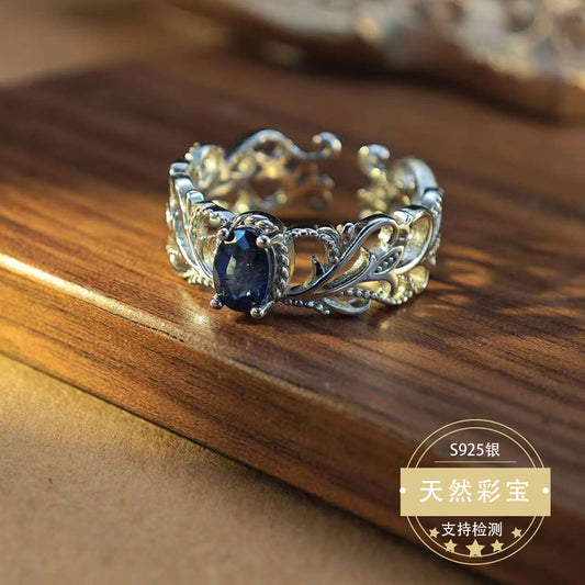 S925 Sterling Silver Jewelry Ring Natural London Blue Topaz Gemstone Luxury Rings