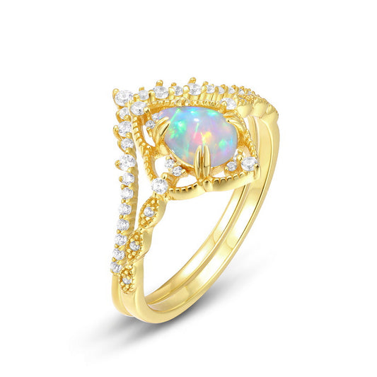 S925 Sterling Silver Jewelry Gold Plating Opal Vintage Palace Style Stacking Rings