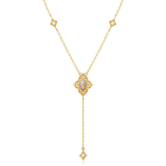 S925 Sterling Silver Jewelry Natural Opal Gemstone Floral Lace Style Luxury Necklaces