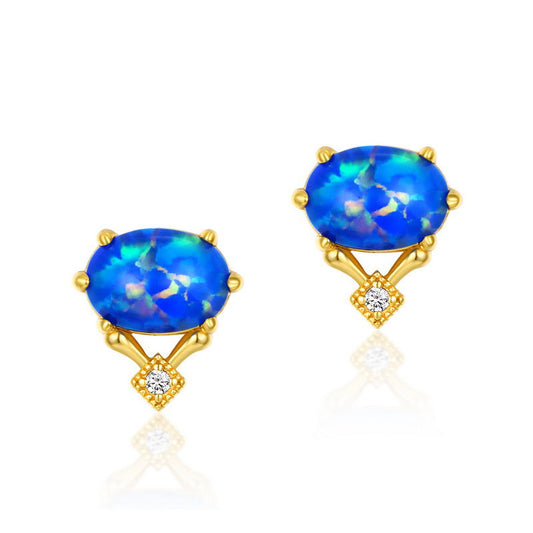 S925 Sterling Silver Jewelry Blue Opal Gemstone Vintage Style Simple Luxury Earrings