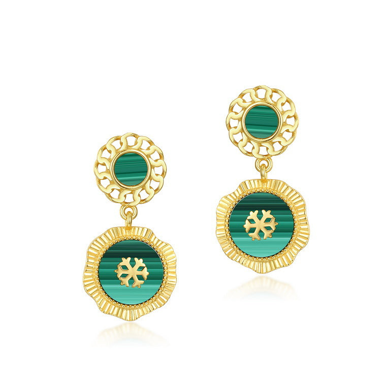 S925 Sterling Silver Jewelry Earrings Natural Malachite Gemstone Luxury Drop Earrings