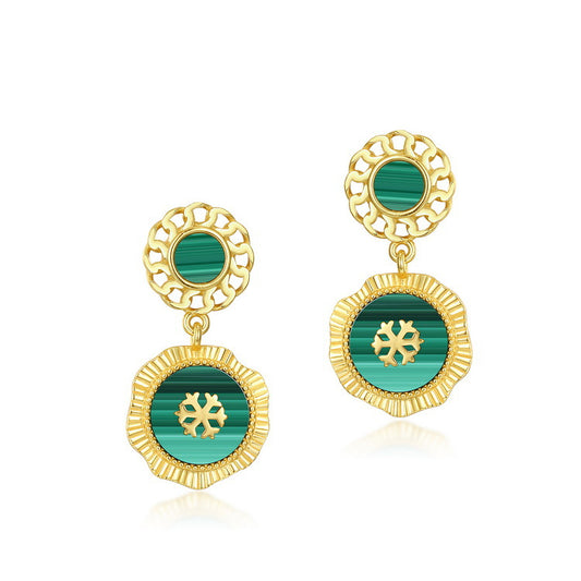 S925 Sterling Silver Jewelry Earrings Natural Malachite Gemstone Luxury Drop Earrings
