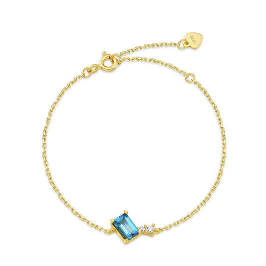 S925 Sterling Silver Jewelry Bracelet Natural London Blue Topaz Gemstone Chain Bracelets