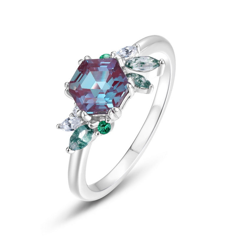S925 Sterling Silver Jewelry Ring Alexandrite Gemstone Fashion Floral Style Rings
