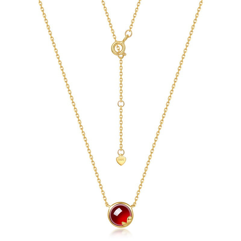 S925 Sterling Silver Jewelry Necklace Natural Garnet Gemstone Gold Plating Charms Necklace