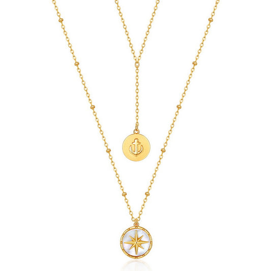 S925 Sterling Silver Jewelry Necklace Natural White Shell Gemstone Double-Layer Long Chain Necklaces