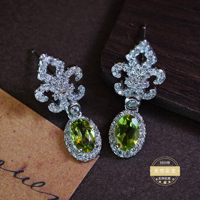 S925 Sterling Silver Fine Jewelry Earrings Natural Peridot Gemstone Luxury Drop Earrings