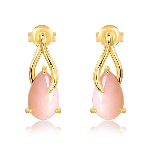 S925 Sterling Silver Jewelry Earrings Natural Pink Opal Gemstone Simple Luxury Earrings