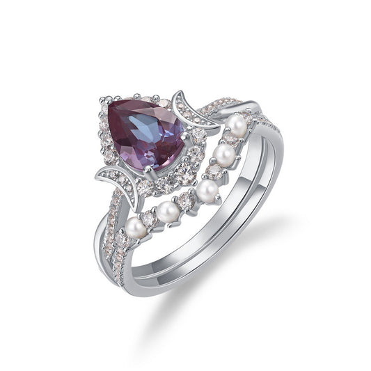 S925 Sterling Silver Jewelry Ring Alexandrite Gemstone Freshwater Pearl Stacking Rings