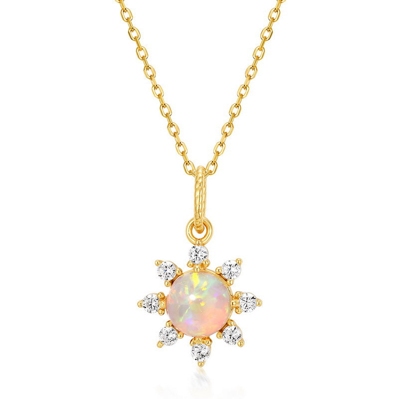 S925 Sterling Silver Jewelry Pendant Gold Plating Opal Gemstone Sunshine Style Necklace Pendant