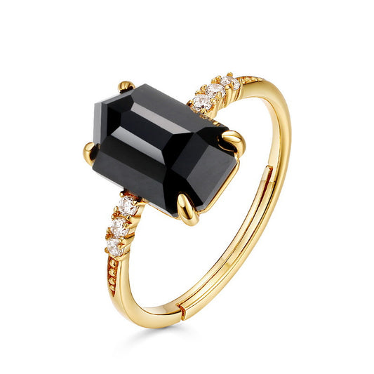 S925 Sterling Silver Jewelry Ring Natural Black Onyx Gemstone Irregular Style Rings