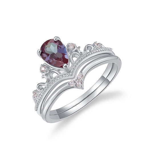 S925 Sterling Silver Jewelry Ring Alexandrite Gemstone Crown Style Stacking Rings