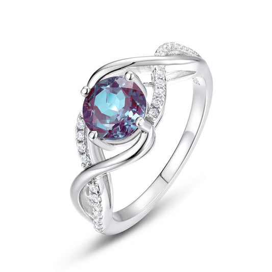 S925 Sterling Silver Jewelry Ring Alexandrite Gemstone Wavy Style Rings