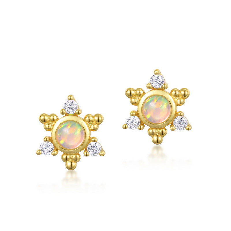 S925 Sterling Silver Jewelry Earrings Gold Plating Opal Gemstone Star Style Stud Earrings
