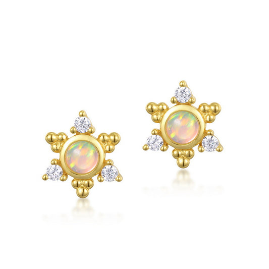 S925 Sterling Silver Jewelry Earrings Gold Plating Opal Gemstone Star Style Stud Earrings