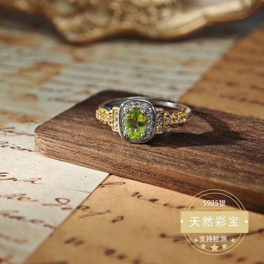 S925 Sterling Silver Fine Jewelry Natural Peridot Gemstone Creative Design Luxury Rings