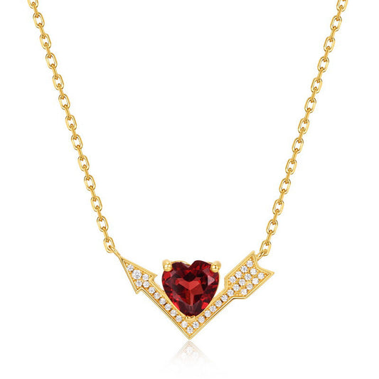 S925 Sterling Silver Jewelry Necklace Natural Garnet Gemstone Love Arrow Style Charms Necklace