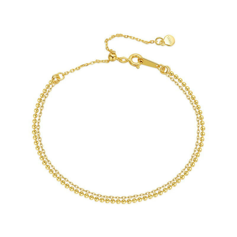 S925 Sterling Silver Jewelry Chain Gold Plating Double Layers Bead Chain Bracelet