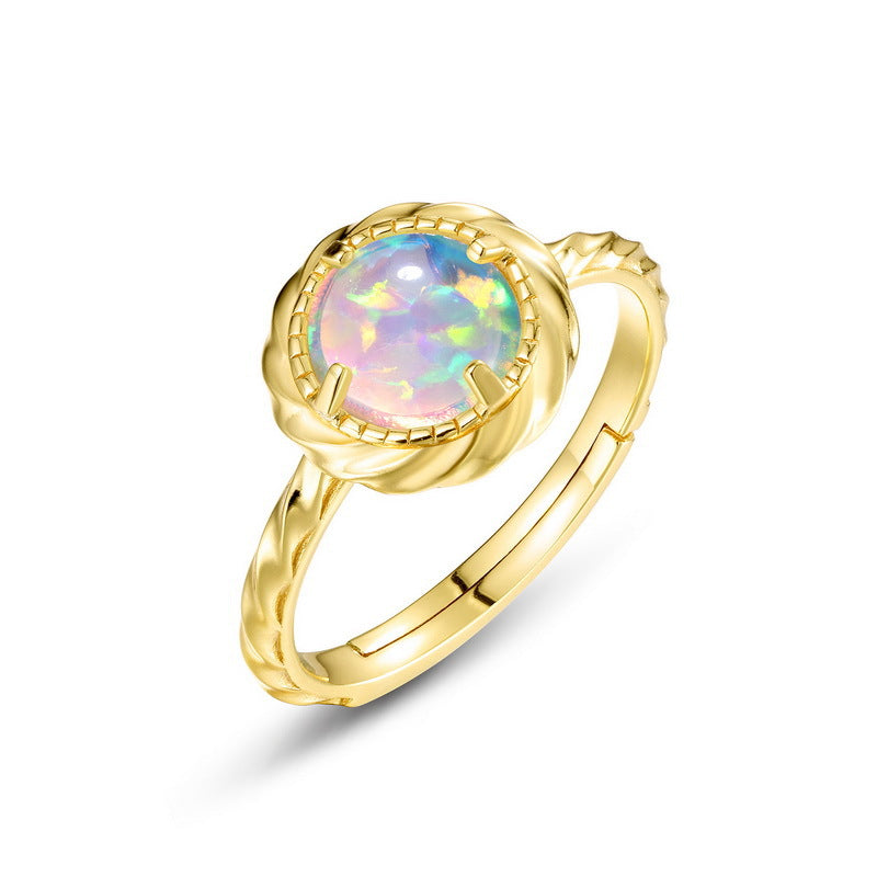 S925 Sterling Silver Jewelry Ring Magical Color Opal Gemstone Simple Luxury Rings