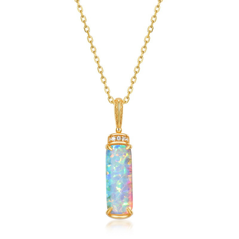 S925 Sterling Silver Jewelry Pendants Opal Gemstone Cylinder Style Necklace Charms