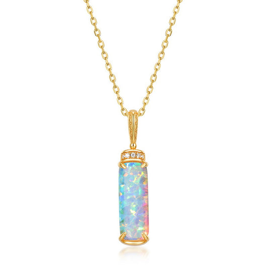 S925 Sterling Silver Jewelry Pendants Opal Gemstone Cylinder Style Necklace Charms