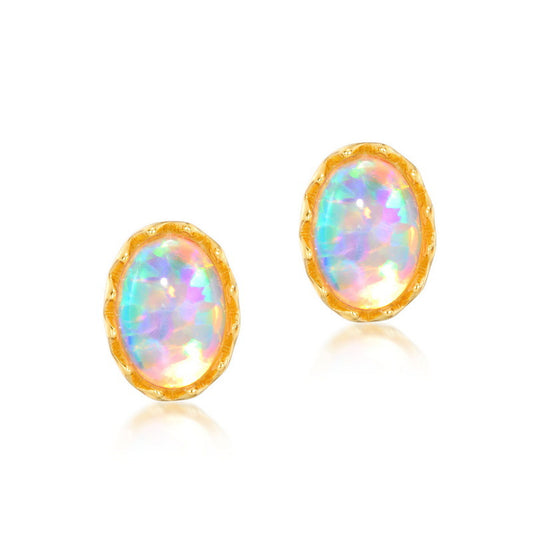 S925 Sterling Silver Jewelry Earrings Opal Gemstone Oval Style Vintage Luxury Earrings