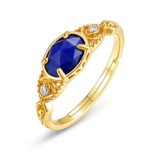 S925 Sterling Silver Jewelry Ring Natural Lapis Lazuli Gemstone Oval Style Fashion Rings