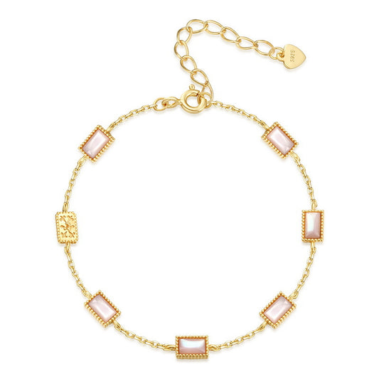 S925 Sterling Silver Jewelry Bracelet Natural Pink Shell Gemstone Charms Bracelets