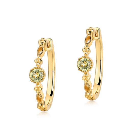 S925 Sterling Silver Jewelry Earrings Peridot Gemstone Vintage Style Hoop Earrings