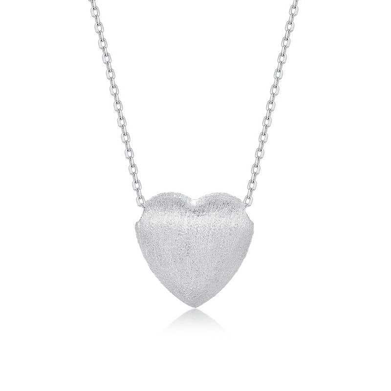 S925 Sterling Silver Jewelry Necklace Hand Made Wire Drawing Craft Silky Texture Heart Charms Necklace