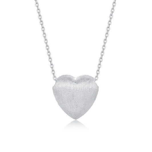 S925 Sterling Silver Jewelry Necklace Hand Made Wire Drawing Craft Silky Texture Heart Charms Necklace