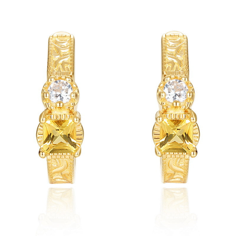 S925 Sterling Silver Jewelry Earrings Natural Citrine Gemstone 10K Gold Plating Earrings