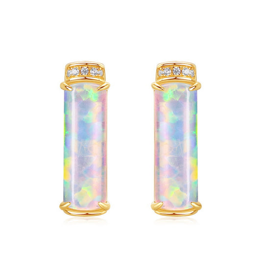 S925 Sterling Silver Jewelry Earrings Opal Gemstone Geometric Style Luxury Earrings