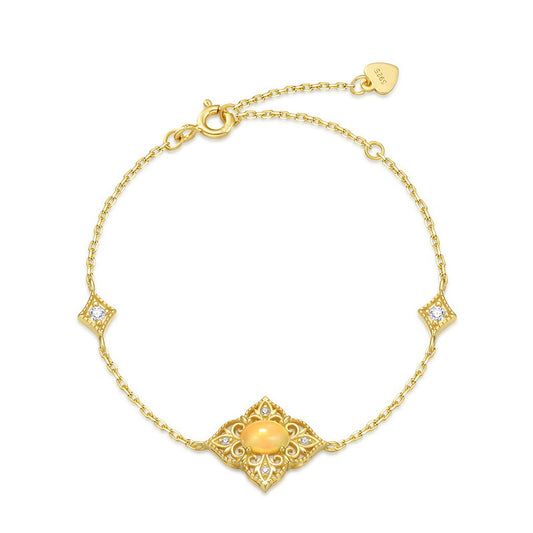 S925 Sterling Silver Jewelry Bracelets Natural Opal Floral Style Simple Luxury Bracelets