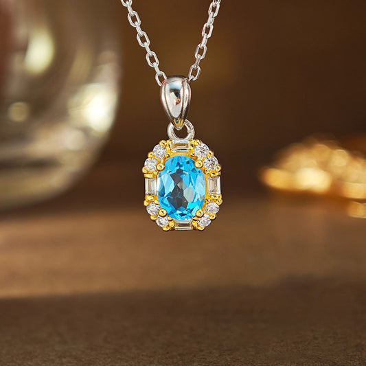 S925 Sterling Silver Jewelry Necklace Natural Topaz Gemstone Fashion Charms Necklace