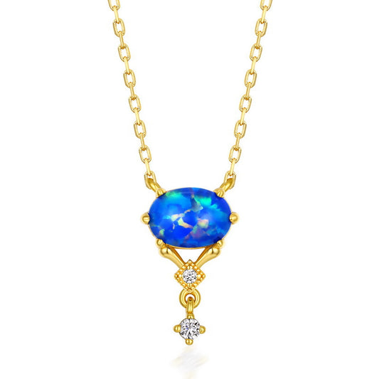 S925 Sterling Silver Jewelry Necklaces Blue Opal Gemstone Simple Luxury Choker Necklace
