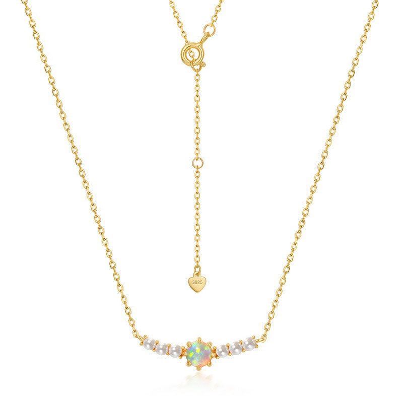 S925 Sterling Silver Jewelry Necklace Gold Plating Opal Gemstone Fashion Luxury Necklace
