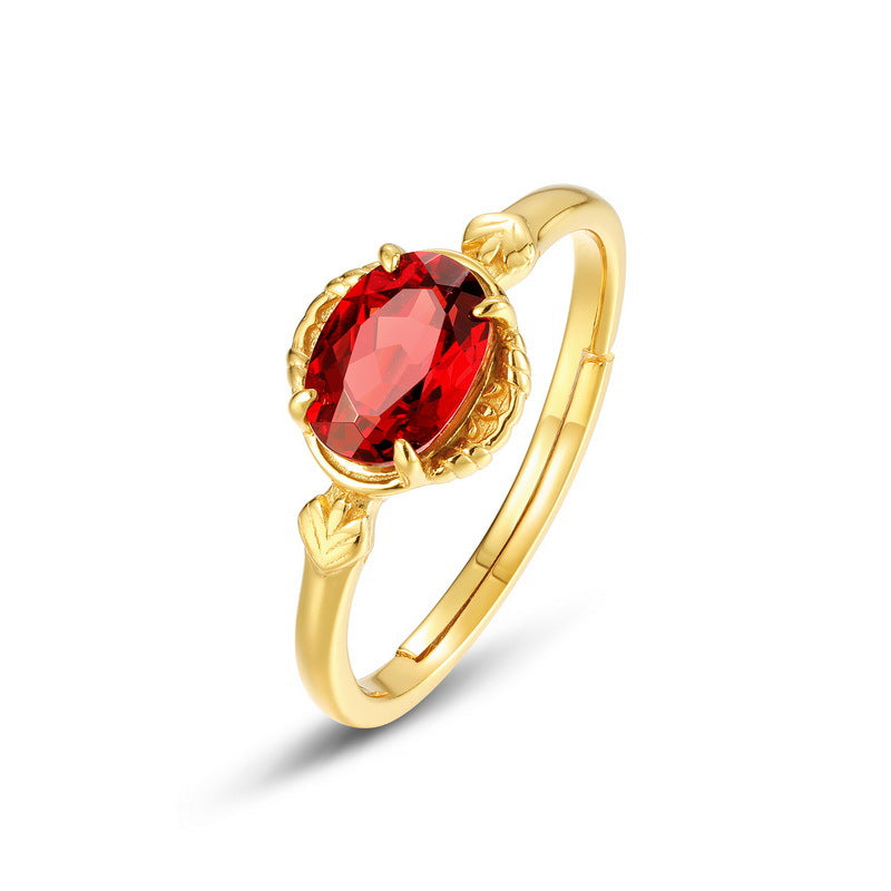 S925 Sterling Silver Jewelry Ring Natural Garnet Gemstone Gold Plating Simple Luxury Rings