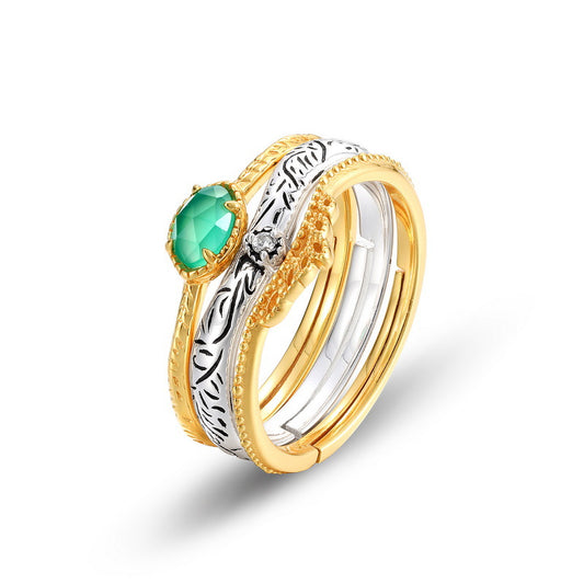 S925 Sterling Silver Jewelry Ring Natural Green Agate Gemstone Simple Luxury Stacking Rings