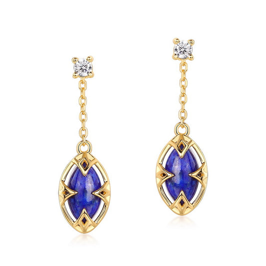 S925 Sterling Silver Jewelry Earrings Natural Lapis Lazuli Gemstone Detachable Drop Earrings