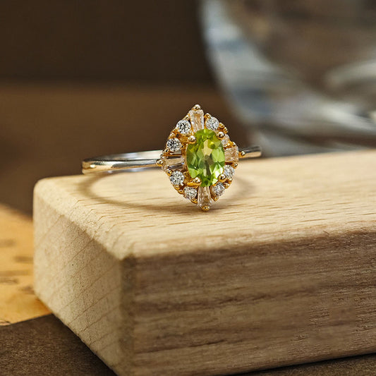 S925 Sterling Silver Jewelry Ring Natural Peridot Gemstone Fashion Style Simple Luxury Rings