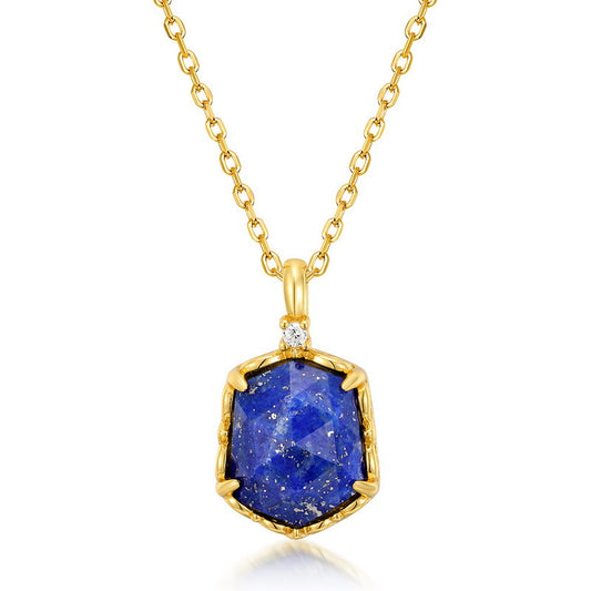 S925 Sterling Silver Jewelry Pendants Natural Lapis Lazuli Gemstone Geometric Necklace Charms