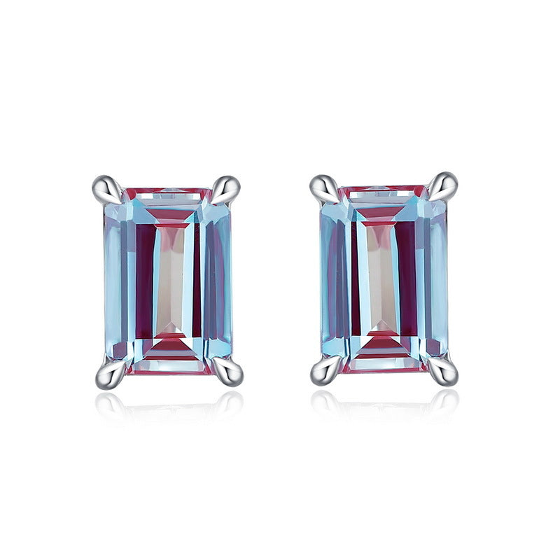 S925 Sterling Silver Jewelry Earrings Alexandrite Gemstone Simple Luxury Stud Earrings