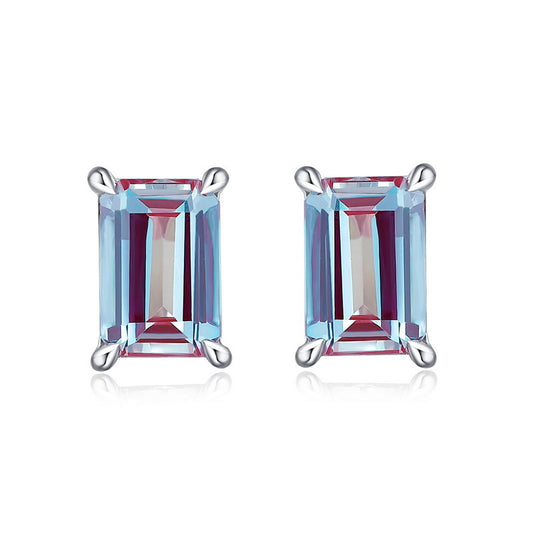 S925 Sterling Silver Jewelry Earrings Alexandrite Gemstone Simple Luxury Stud Earrings