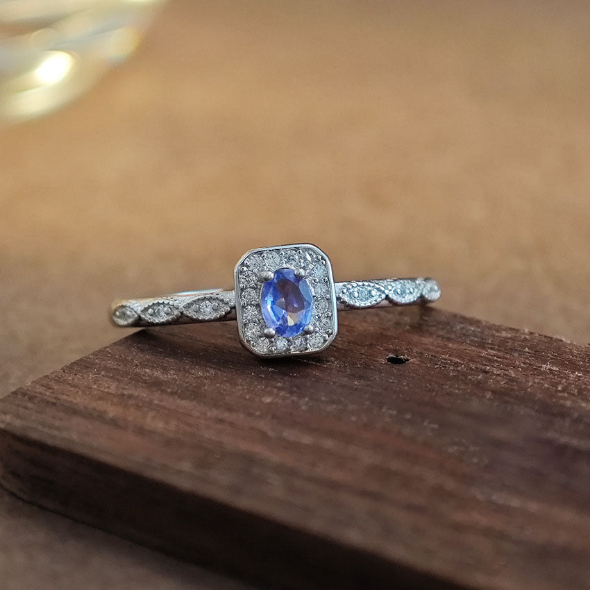 S925 Sterling Silver Jewelry Ring Natural Tanzanite Gemstone Square Style Simple Luxury Rings