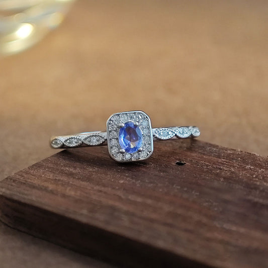 S925 Sterling Silver Jewelry Ring Natural Tanzanite Gemstone Square Style Simple Luxury Rings