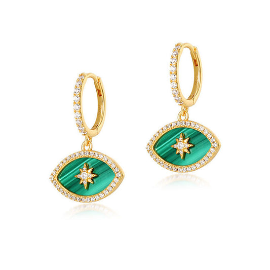 S925 Sterling Silver Jewelry Earrings Natural Malachite Gemstone Eye Style Fashion Drop Earrings